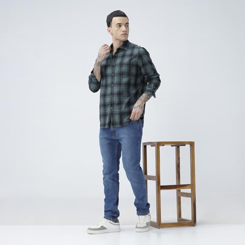 Image of BASICS 100% Cotton Checked Shirt for Men | Slim Fit | Everyday Smart Casual Wear | Full Sleeve