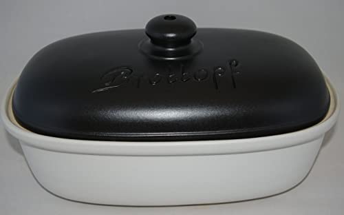 Töpferei Seifert Brottopf weiß/schwarz | Brotkasten | Brotbox | Brotdose | Brotbehälter | Steinzeug | LxBxH: 30x21x16 cm