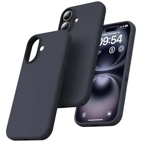 TOCOL Coque pour iPhone 16, Doublure Douce en Tissu Microfibre, Anti-Choc, Anti-Rayures, Coque en Silicone pour iPhone 16 6,1 Pouces, Noir