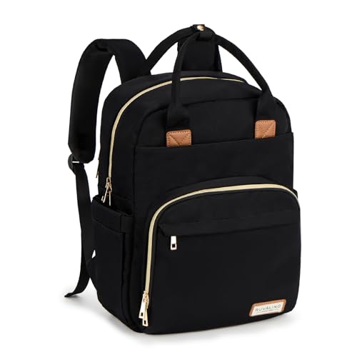 RUVALINO Diaper Bag Backpack, Multifunction Travel Pack Maternity Baby Changing Bags, Large Capacity, Waterproof, Deep Black, Polyester