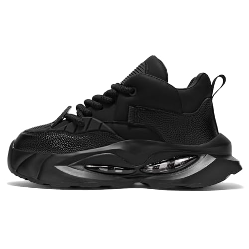 KIUGCO All Black Sneakers for Men - Platform Sneakers for Walking Slip-Resistant Dad Shoes (Black Adult Men 9 Numeric US Footwear Size System Medium)