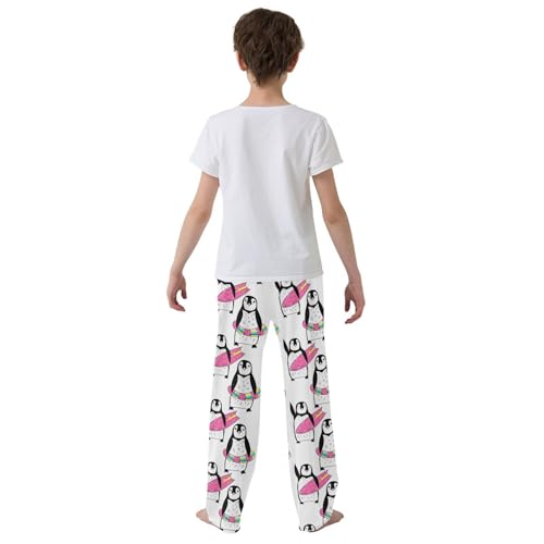 ZZXXB Penguin Surfing Boys Long Pants Soft Trousers Elastic Waist Kids Lounge Bottoms with Pockets S-XL3