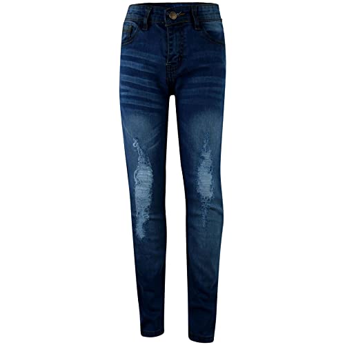 Kids Boys Stretchy Jeans Knee Ripped Denim Skinny Bikers Pants Slim Trouser 5-13