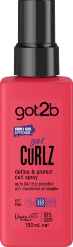 Got2b Got Curlz Define & Protect Curl Spray 150ml Curl Defining Heat Protection Spray for Curly & Wavy Hair Frizz Control Lightweight Leave-In Styling Spray