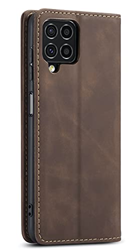 Image of BOUNCEBACK Faux Leather Flip Flap Back Stand Case /Cover For Samsung Galaxy M42 - Coffee Brown, Blue