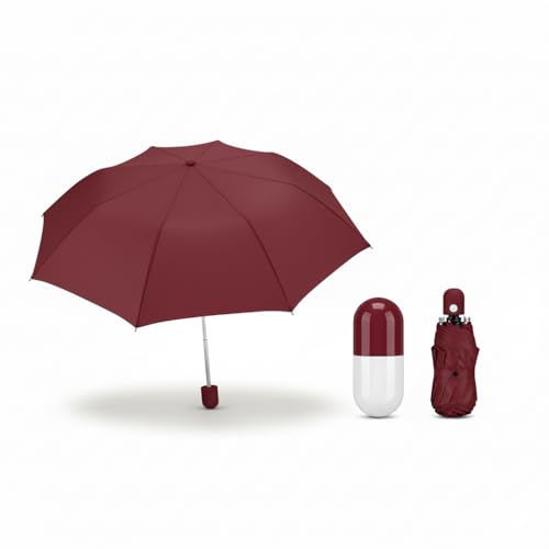 WELLDER Parapluie capsule ultra léger pliable, étui rigide imperméable, coupe-vent anti-UV, 18 cm fermé, 300 g, tissu caoutchouté haute densité, poignée ergonomique, rouge, Compatto