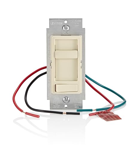 SureSlide Ceiling Fan Wall Switch, Quiet 3-Speed Fan Control, 1.5 Amps, , Light Almond - Leviton 661F-10T