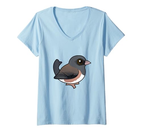 Womens Cute Cartoon Dark-eyed Junco (Pink-sided) Birdorable Species V-Neck T-Shirt