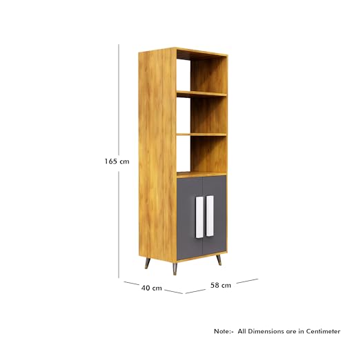 Image of Bniture Book Shelf Wooden | Engineered Wood Bookshelf for Home with 2 Door & 3 Shelf | Multipurpose Open Book Shelf Stand for Library, Study Room & Living Room | Giant Wood & Slate Grey