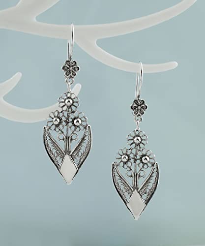 Sterling Silver Handcrafted Filigree Art Dangle Drop Women Earrings Collection2