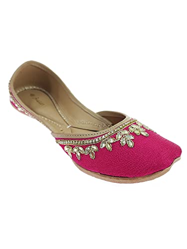 Image of Fulkari Women's Dolli Gold Genuine Soft Leather Embroidered Jutis | Bite and Pinch Free Jutti | Punjabi Formal Juttis | Girl's Wedding Flat Ladies Mojari | Formal Ethnic Juti |