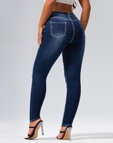 Image of roswear Women's Essentials Ripped Mid Rise Destroyed Skinny Jeans