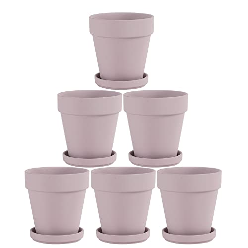 Pink Terra Cotta Pots with Saucer- 6-Pack Small Terracotta Pot