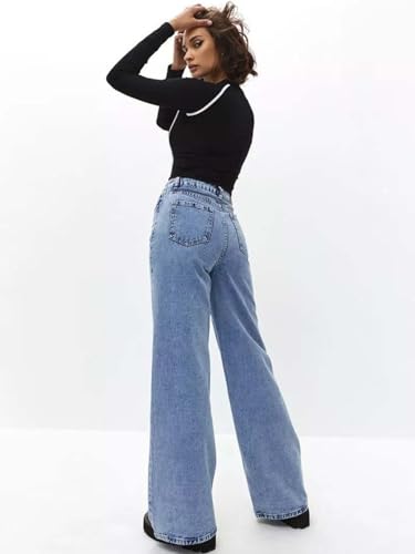 Image of KOTTY Women's Relaxed Fit Wide Leg Denim Jeans Stylish High Waist Casual Look