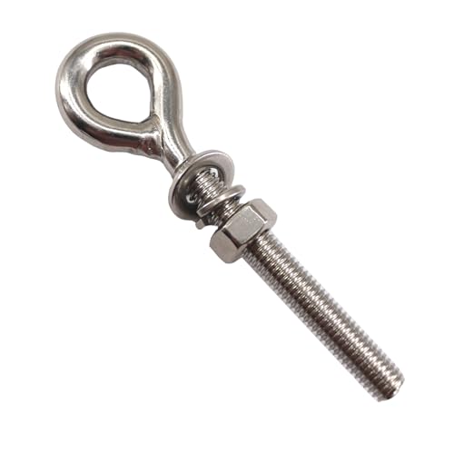 Image of 2 Pack Eye Bolt Ringbolt 304 Stainless Steel Long Shank Closed Ring Eyelet Screws Eyebolt with Washer and Nut for Yacht Boat Marine Yoga Hammock M16