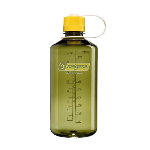 Image of Nalgene 32 oz Narrow Mouth Water Bottle | BPA-Free, Durable & Leak Proof, Lghtweght for Hkng & Gym - Thrll & Moton, Ol Green w /Freesa