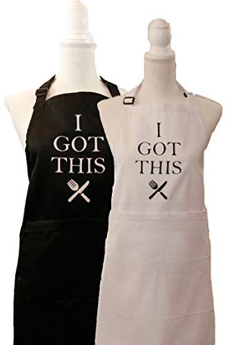Meanwe Wares Adjustable Kitchen Apron With Pockets, I Got This, Engagement Or Bridal Shower, Weddings, Cooking, Black And White Bundle, 2 Pcs #TOP22