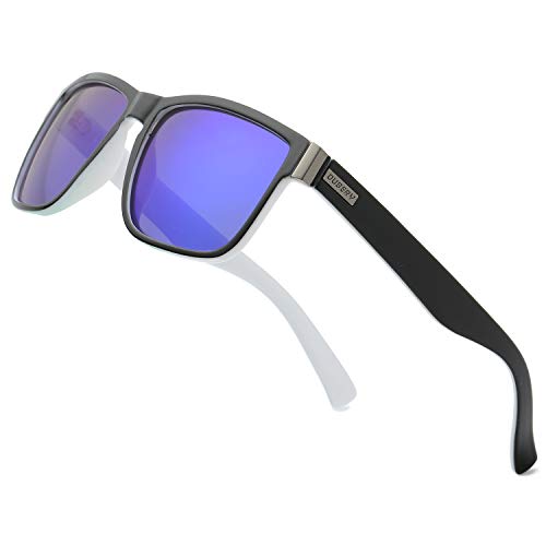 DUBERY Vintage Polarized Sunglasses for Men Women Retro Square Mirrored Lens Sun Glasses