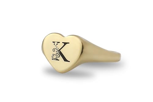 Bague signet initiales personnalisées en forme de coeur pour femme