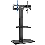 FITUEYES Meuble TV au Sol avec Base en Fer 2 étagères pour Téléviseur de 32 à 65 Pouce Ecran LED LCD Plasma Pivotant Inclinable Réglable en Hauteur Gestion des câble VESA Max 600 x 400 mm FT-S2601MB