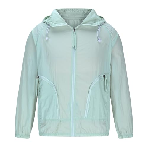 Men's UPF 50+ Sun Protection Hoodie Lightweight Drawstring Full Zip Solid Long Sleeve Hoodie Outdoor Summer Jackets4