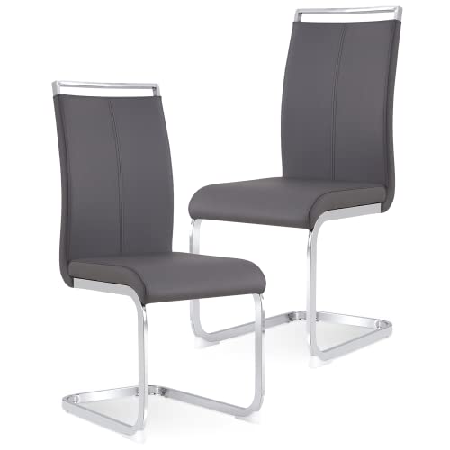 Image of Baysitone Modern Dining Chairs Set of 2, Side & Kitchen Chairs with Faux Leather Padded Seat High Back, for Dining, Kitchen, Living Room - Grey