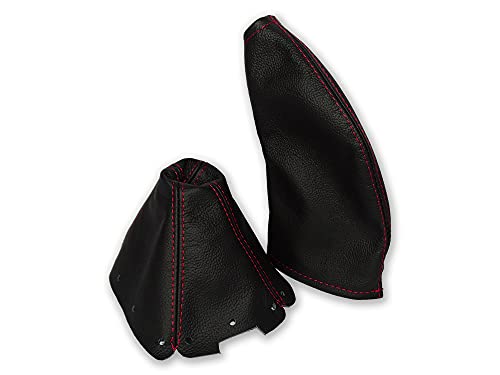 The Tuning-Shop Ltd Compatible with Shift Boot & E Brake Boot for Mazda MX-5 Miata 1989-1997 Leather Red Stitching