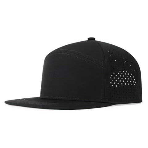 FEINION Men Flat Brim Adjustable Performance Hat Snapback Laser Perforated Baseball Cap (Black) Cover