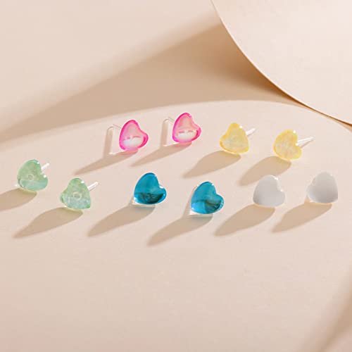 Plastic Earrings, KMEOSCH 2 Pairs Hypoallergenic Lightweight Small Simple Plastic Heart Earrings Studs for Sensitive Ears3