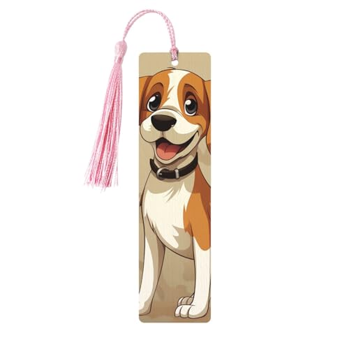 タッセル付き木製しおり ヴィンテージ木製ブックマーク 漫画ビーグル犬 ファンシー ハンドメイド クラフトブックマーク 読書ページマーカー 木製ハンギングタグ オーナメント 本好き向け