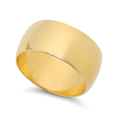 The Bling Factory 14k Yellow Gold Heavy Plated 10mm Wide Smooth Domed Wedding Band Ring, Size 5