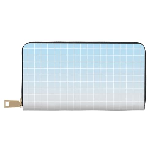 Wallet Women - Blue Ombre Grid Print Leather Wallet Large Capacity Bifold Long Ladies Wallets With Zipper