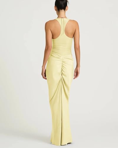 Doweha Women‘s 2026 Sleeveless Drop Waist Ruched Long Tank Dress Summer Elegant Bodycon Corset Going Out Cocktail Wedding Guest Formal Maxi Dresses Yellow XS — view 5