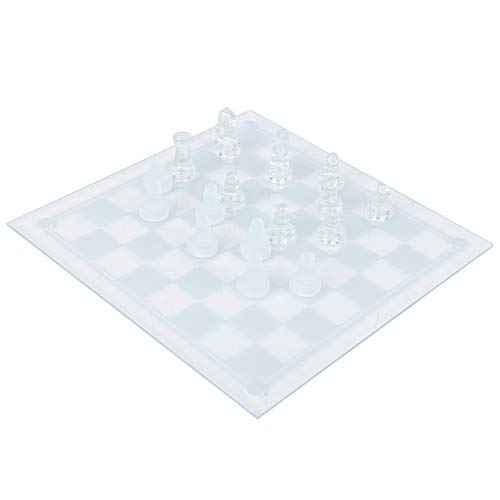 Glass Crystal International Chess Set, 25x25cm, Frosted Chessman, Portable for Traveling, Camping