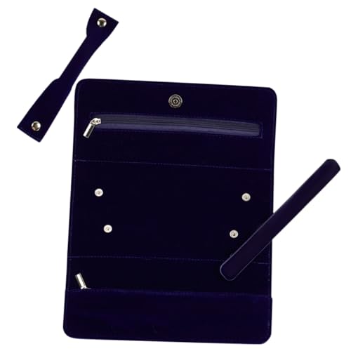 WATIIFUFU Organizador de Joyas Enrollable de Viaje de Microfibra Gamuzada Azul Oscuro Bolsa Portátil para Anillos Pendientes y Collares Estuche Compacto Multifuncional para