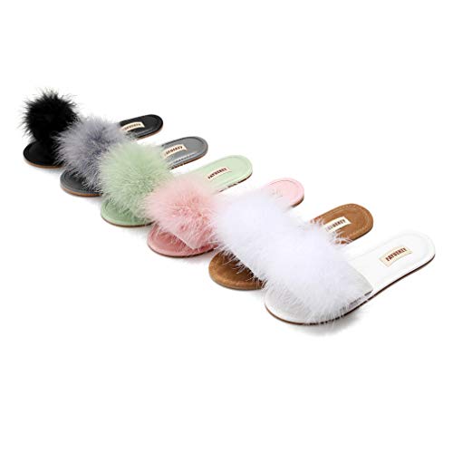 FAYUEKEY Women Fur Sexy Slippers Spring Summer Fluffy Cute PU Comfy Slides Sandals Indoor Outdoor Flats Shoes4