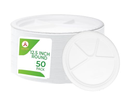 Disposable Namaste 50 Party Dinner Plates,12.5 inch Platter Size, Microwave Safe, Heavy Duty