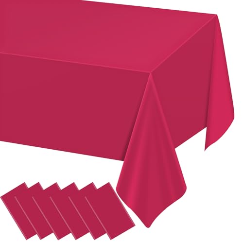 Image of WNINK 6 Pack Bright Red Plastic Tablecloth Disposable Table Covers 54 inch x 108 inch Table Cloths for Bridal Shower Engagement Wedding Birthday Picnic Parties