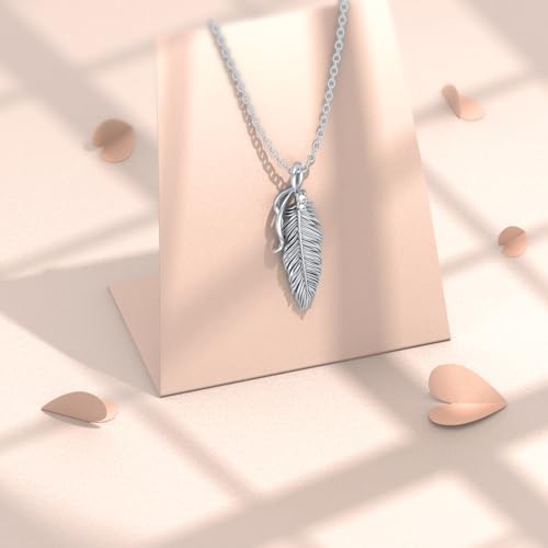 Diamond Feather Necklace for Women 925 Sterling Silver Feather Pendant Necklace Diamond Jewelry Gifts for Women Wife Valentine's Day Birthday4