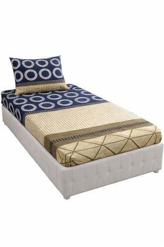 Image of Premium Glace Cotton Fitted Single Bed Sheet - Soft Cotton Feel, Snug Fit for 8 inch Thick Mattress, 4ft x 6ft Elasticated Bedspread with Pillow Case Brown Check