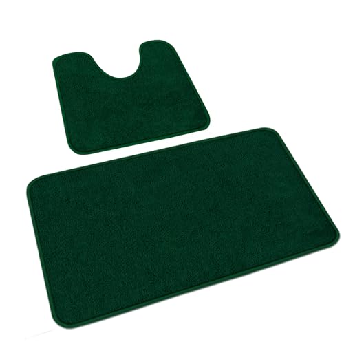 Rururug Juego de 2 Alfombrillas de baño de Microfibra Lavable de Microfibra Nuevo Punto de plástico Antideslizante Inferior Alfombra de baño y Alfombrilla de Inodoro (Verde, 50 x 80 cm + 50 x 40 cm)