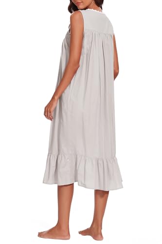 Image of AVIIER 100% Cotton Nightgowns for Women Sleeveless Sleep Dress Ladies Gowns Sleepwear with Pockets
