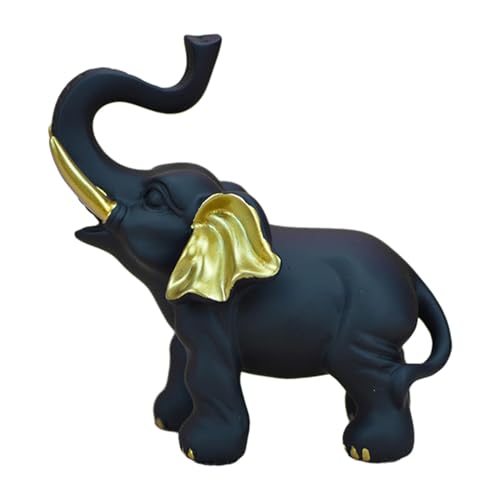 Statue d'éléphant noir porte-bonheur en résine de 14x8x15cm pour la décoration de table