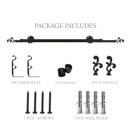 Image of 48 inch-88 inch Adjustable Double Curtain Rod For Door & Windows With Brackets Set Curtains Hanging Extendable Iron Metal Pipe Holder With Spiral Metal Finial (Black, 0.78 inch Diameter)