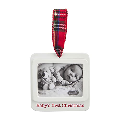 Image of Mud Pie First Christmas Handprint Ornament White 4 1/4" x 4 1/4"