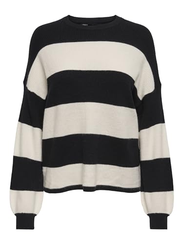 Only ONLATIA L/S Stripe Knt Noos Pullover da Donna, Nero/Striscia: Whitecap Gray Melange, M, Black/Stripes:Whitecap Gray Melange, M