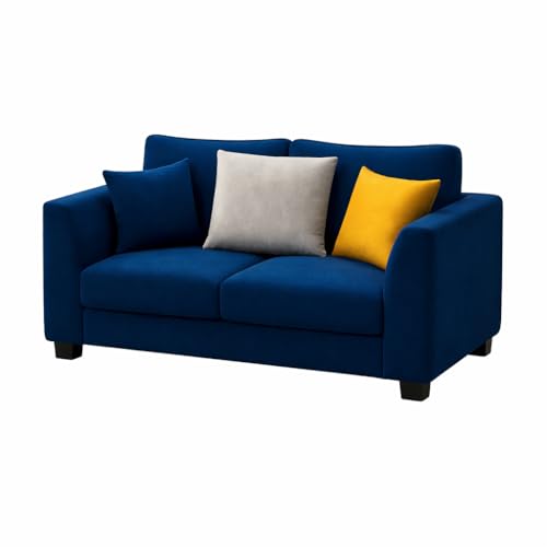 Image of SOCOZI Trevano 3+2 Seater Fabric Sofa Set with Ottoman | Soft Velvet Suede Upholstery | Modern Living Room Furniture (Blue-Light Grey)