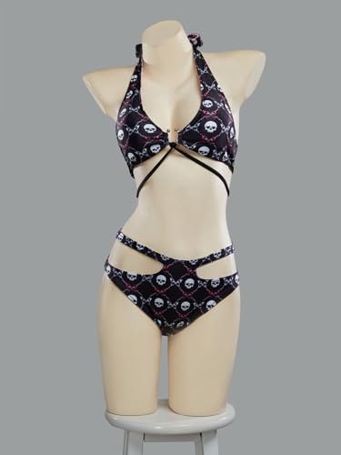 MEOWCOS Women Bikini Set Gothic Swimsuit Personalized Skull-Themed Print Bathing Suit2
