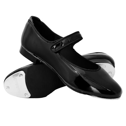 Theatricals Girls Hook and Loop Strap Tap Shoes Black Patent 08.0W T9050C