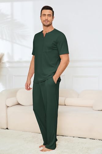 Image of JiniGolla Mens Pajamas Set Soft Short Sleeve Top and Pant Loungewear Sets 2 Piece Pjs with Pockets